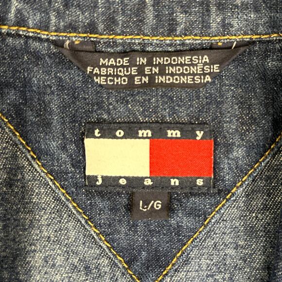 Tommy Jeans dark Wash Blue Full Button Collared Denim Jacket Womens Size Large - Picture 3 of 7